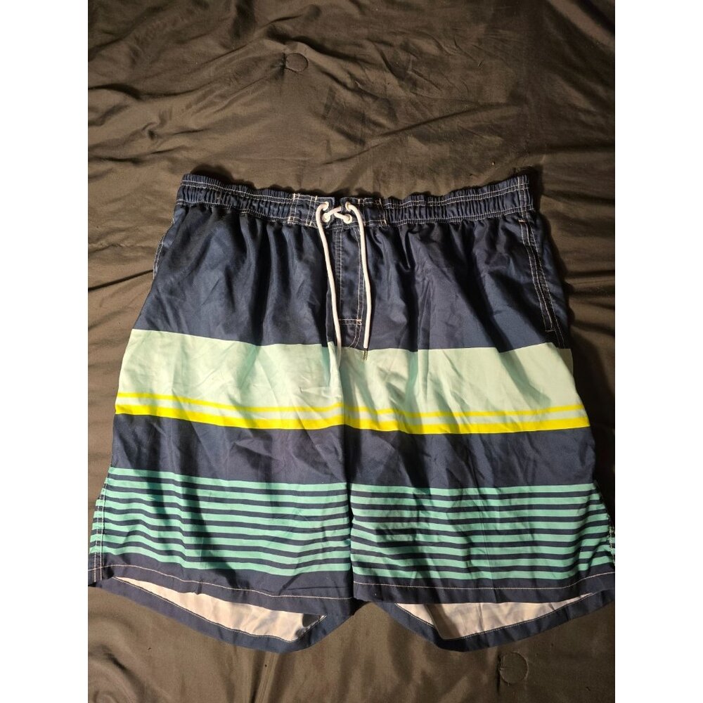 Mens Big & Tall Size 4X Swim Trunks Swimsuit Blue Stripes Lined Pockets